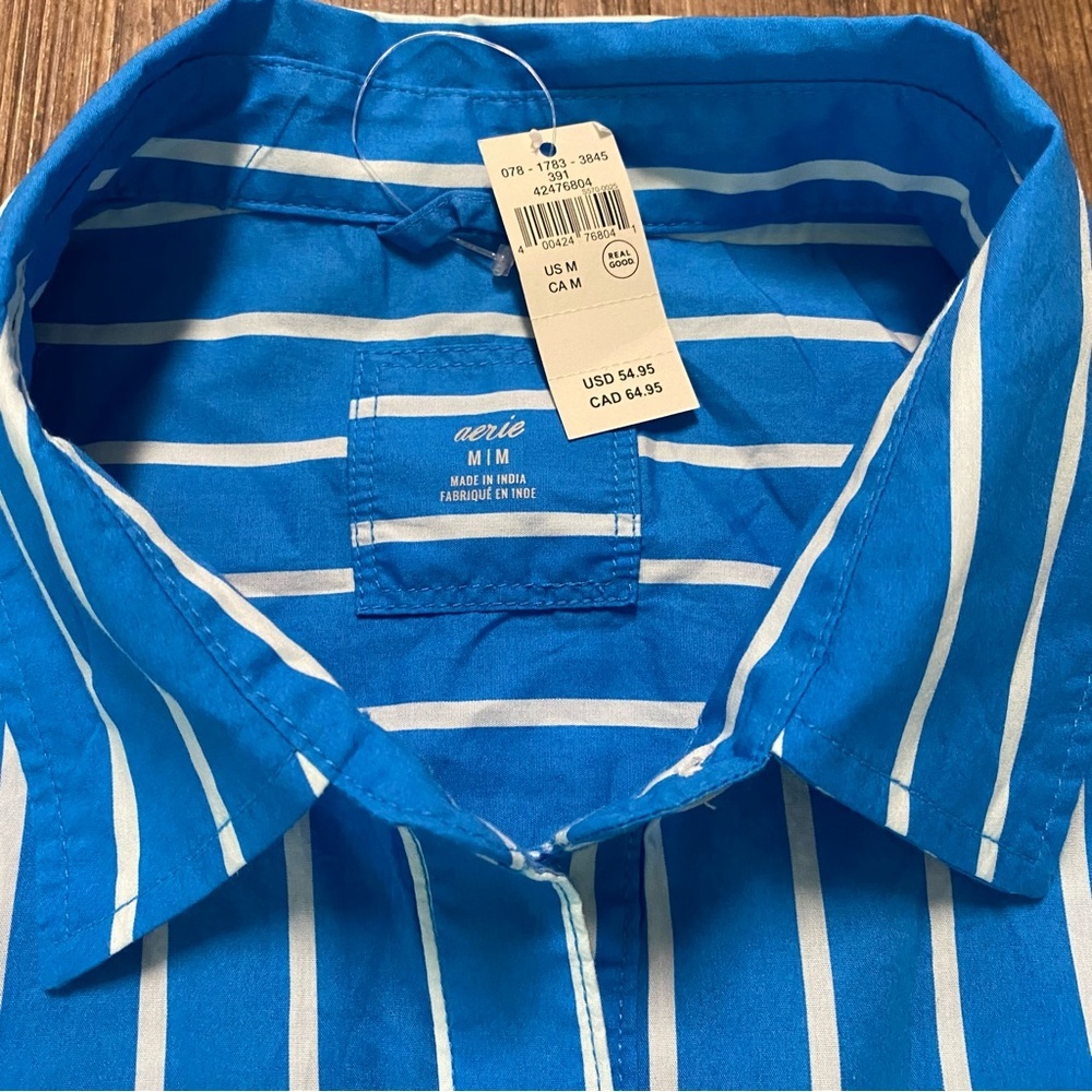 Aerie Blue and White Striped Shirt M - Picture 11 of 13